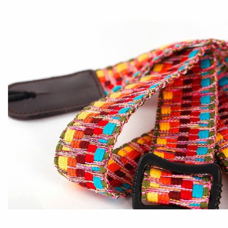 MUSIC FIRST Hawaii Woven Rainbow Adjustable Colorful Meshbelt and Genuine Leather Ukulele Strap Shoulder Strap version 2.0 - Image 1